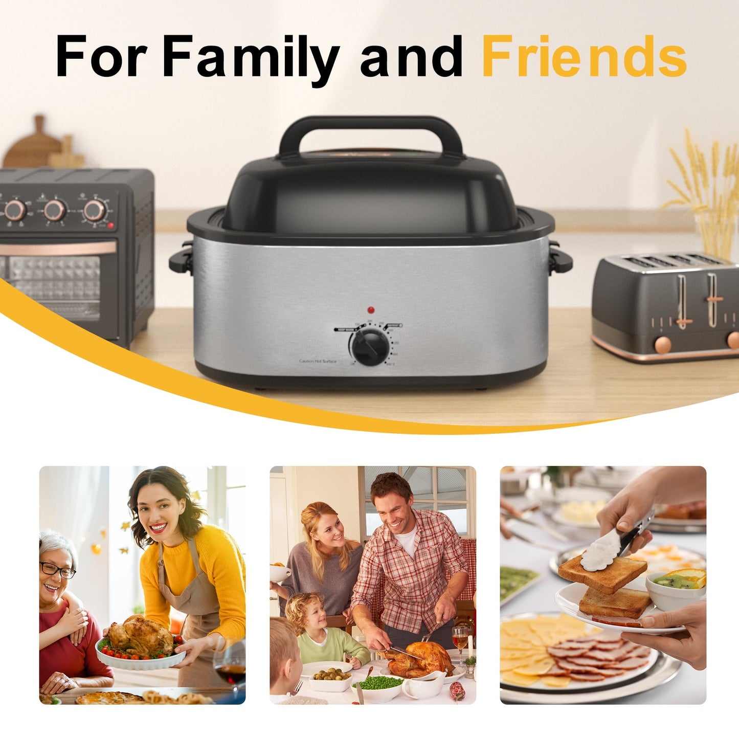 Electric Roaster,20 Quart Roasting Oven with Self-Basting Lid Removable Pan,Turkey Roaster Oven with 150 to 450F Temperature Control Cool-Touch Handles,Black