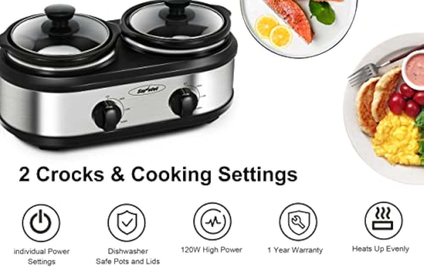 Dual Slow Cooker Ceramic Replacement Insert for Sunvivi,1.25-Quart Black, Dishwasher Safe