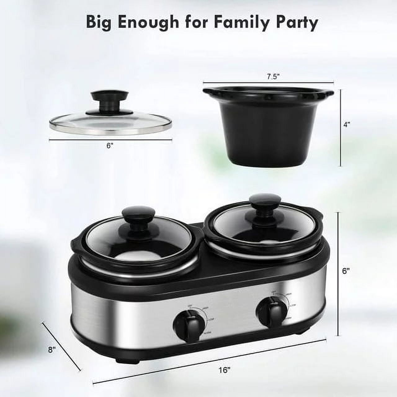 CozyHom 2.5QT Dual Pot Slow Cooker Electric Food Warmer With Adjustable Temp Stainless Steel Removable Pots Lid Rests Crock Pot