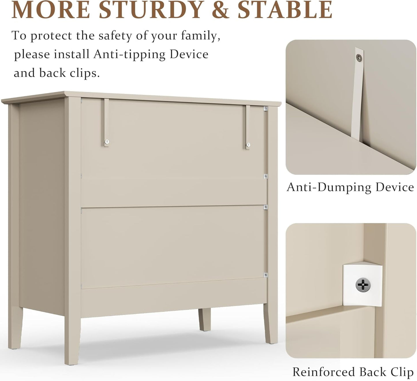 Cozy Home Beige 3 Drawer Dresser, Painted 30 Inch Tall Wood Nightstand with Storage, Wide Modern Chest of Drawers with Ball Bearing Slide for Bedroom Hallway Living Room Entryway Office