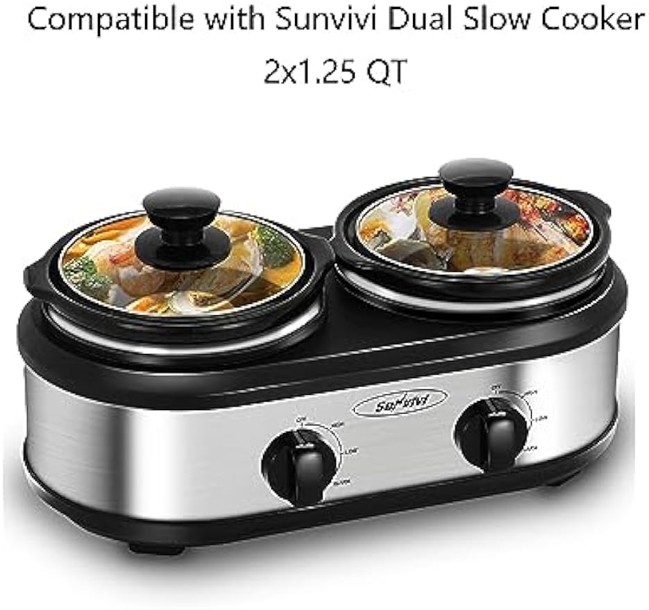 Dual Slow Cooker Ceramic Replacement Insert for Sunvivi,1.25-Quart Black, Dishwasher Safe