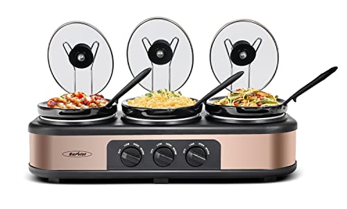 Sunvivi Triple Slow Cooker, Buffet Server, 3 Pot Food Warmer, 4.5QT