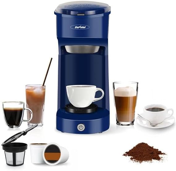 Sunvivi Coffee Maker, Single Serve Brewer for Single Cup, With Permanent Filter, 6oz to 14oz Mug, One-touch Control Button with Illumination,Red (ETL Certified)