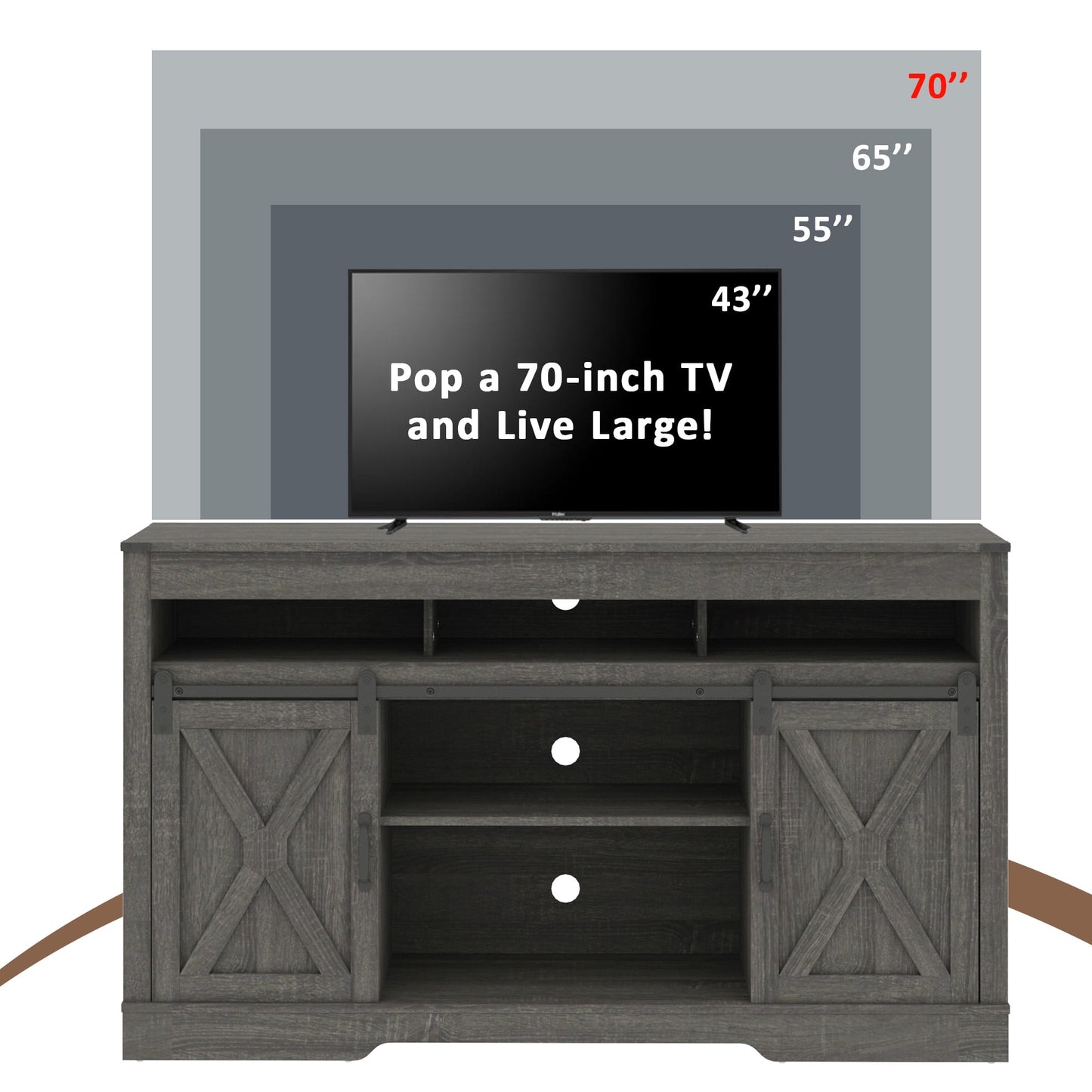 Superjoe TV Stand for 70" TVs, Modern Media Console Storage Cabinet w/Sliding Barn Doors, Wooden Entertainment Center for Living Room Bedroom, Dark Gray