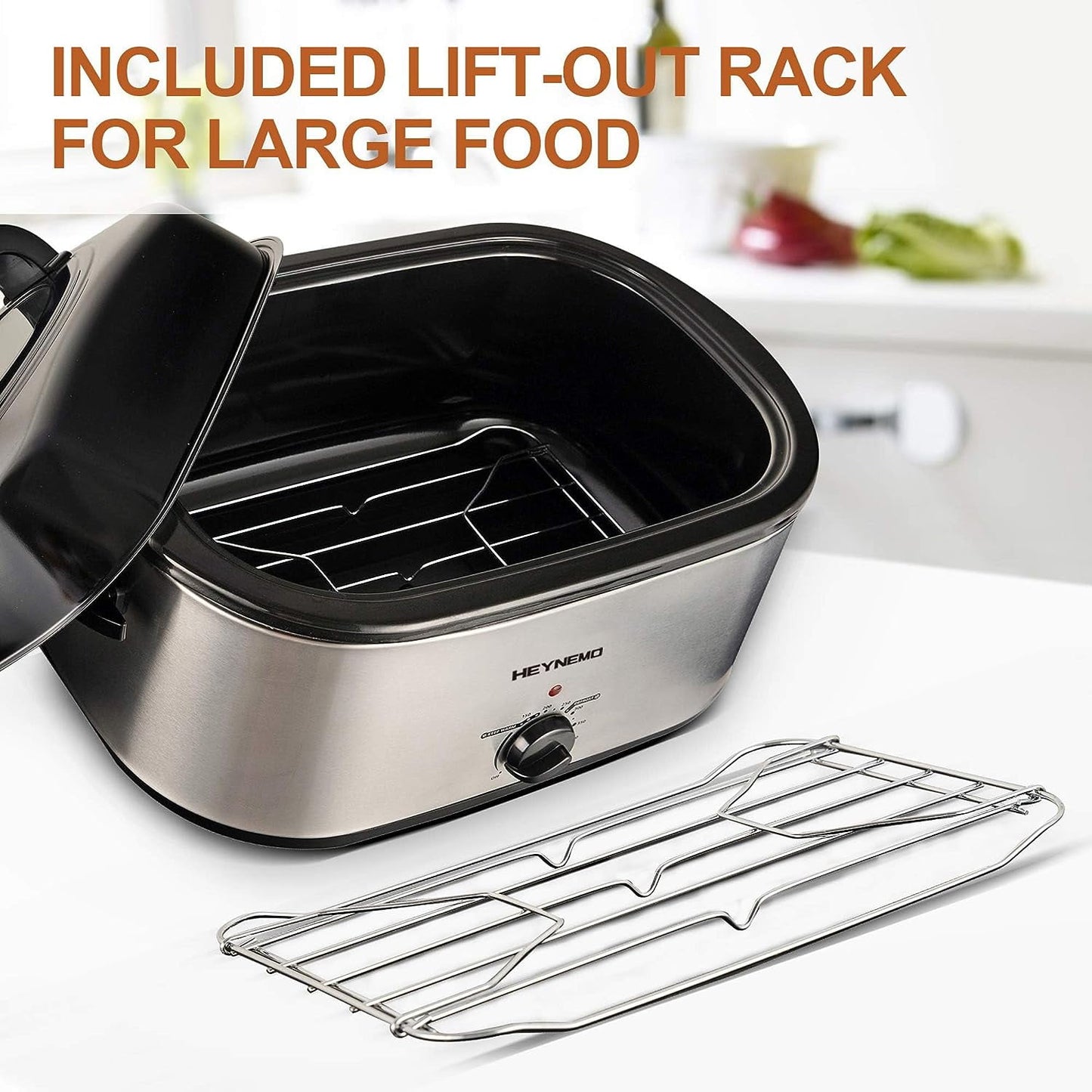 CozyHom 24 Quart Electric Roaster Oven Stainless Steel Roaster Oven with Self-Basting Lid Removable Insert Pot, Silver