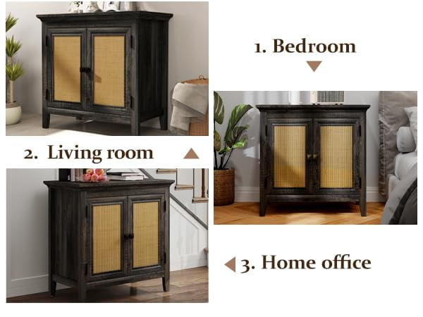 Superjoe Storage Cabinet, Kitchen Sideboard Cabinet with Rattan Decor Doors, Accent Buffet Cabinet with Adjustable Storage Shelf, Wood Cabinet Organizer for Hallway, Dining Room, Living Room, Coffee