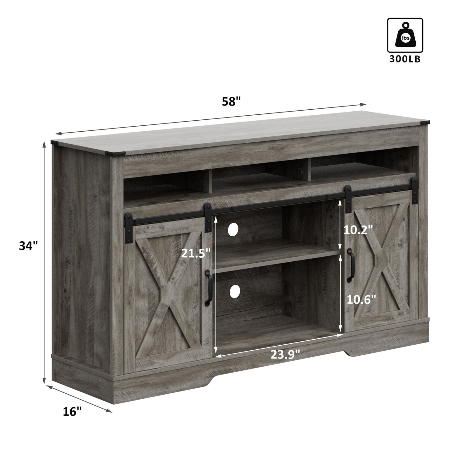 Superjoe Farmhouse TV Stand for TVs up to 70", Modern Entertainment Center w/Sliding Barn Doors, Media Console Storage Cabinet for Living Room Bedroom, Light Grey