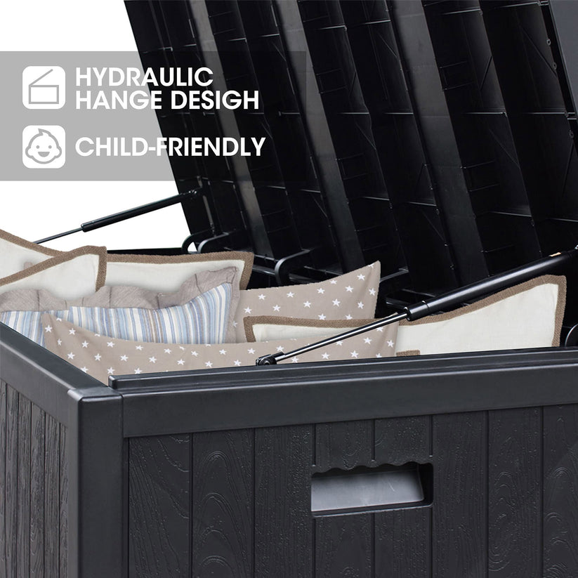 Royalcraft Outdoor Storage Box, 140 Gallon Grey PE Wicker Patio Storage Bin Patio Deck Boxes with Waterproof Inner