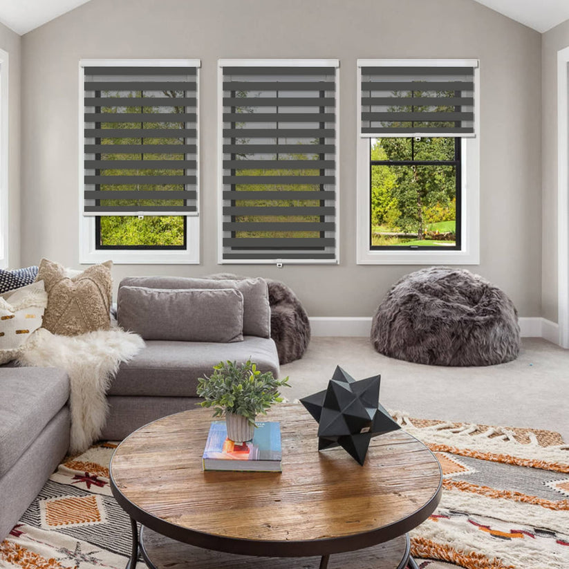Royalcraft Cordless Zebra Blinds for Windows,36" W x 72" H White Dual Layer Zebra Roller Shades Blinds for Windows, Sheer or Privacy Light Control, Day and Night Window Shades for Living Rome, Office