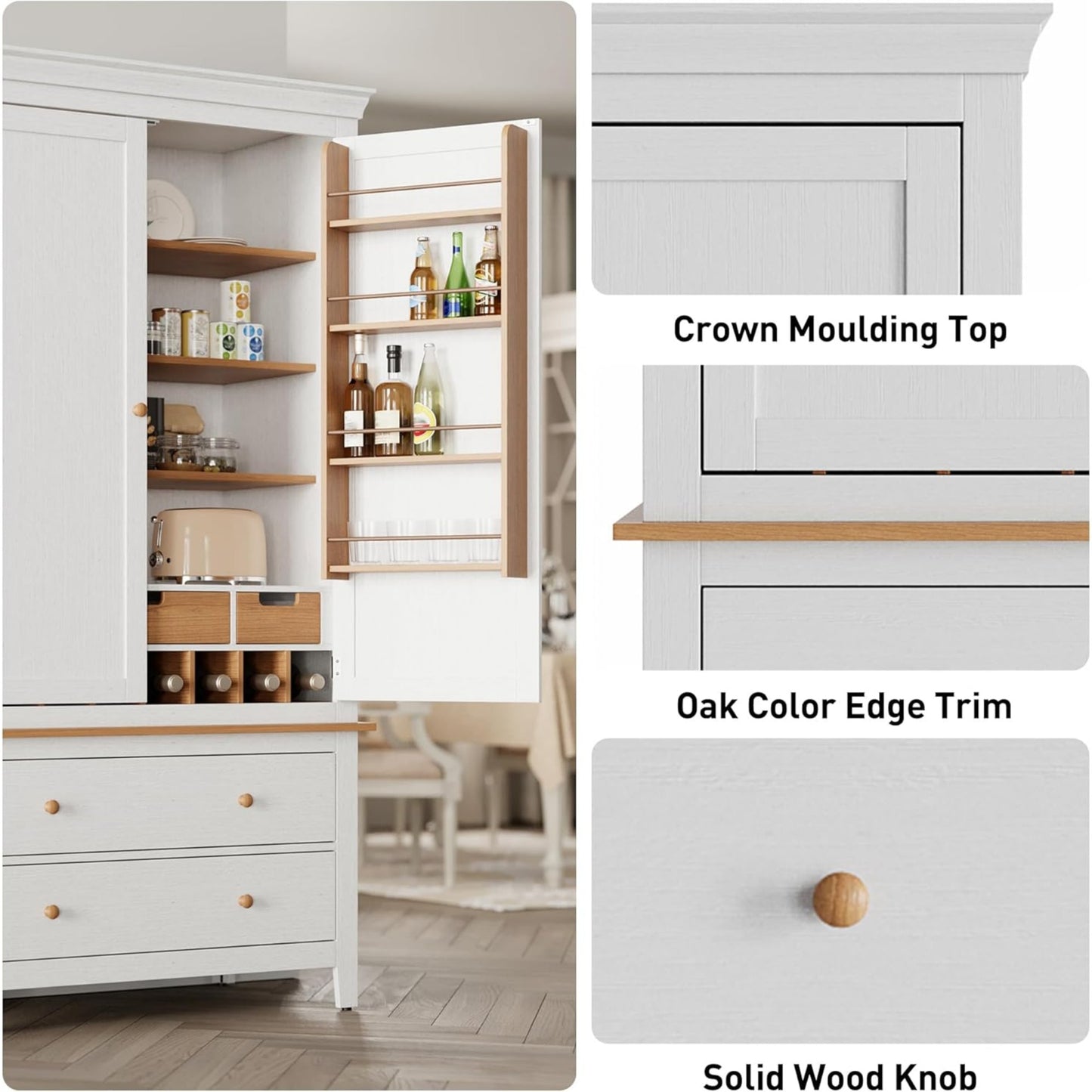 Superjoe 70'' Tall Kitchen Pantry Cabinet, Wood Cupboard with 8 Door Storage Shelves, Large Storage Cabinet with Drawers & Adjustable Shelves for Kitchen, Dining Room, Living Room, Laundry, White