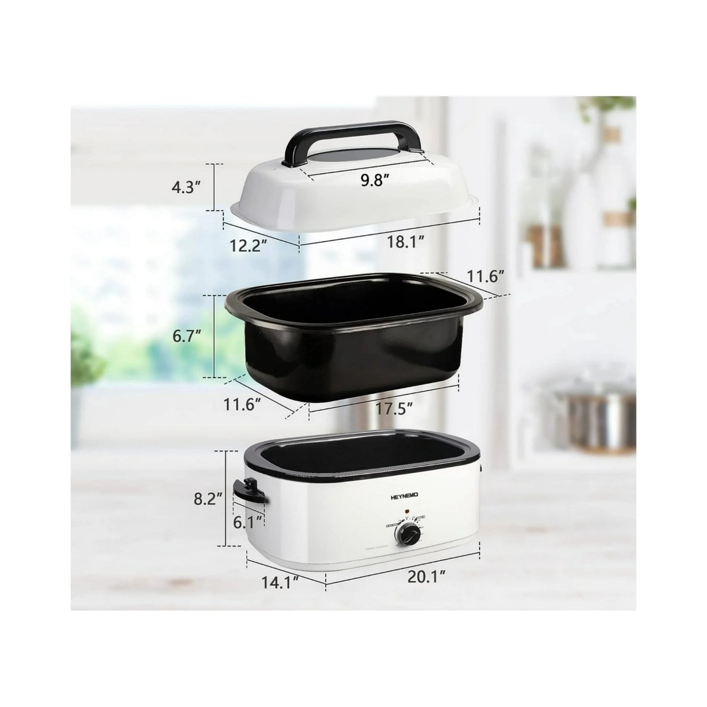 CozyHom 26 QT Electric Roaster Oven, Stainless Steel Turkey Roaster Pan, Self-Basting Lid Removable Insert Pot for Gathering and Dining, White