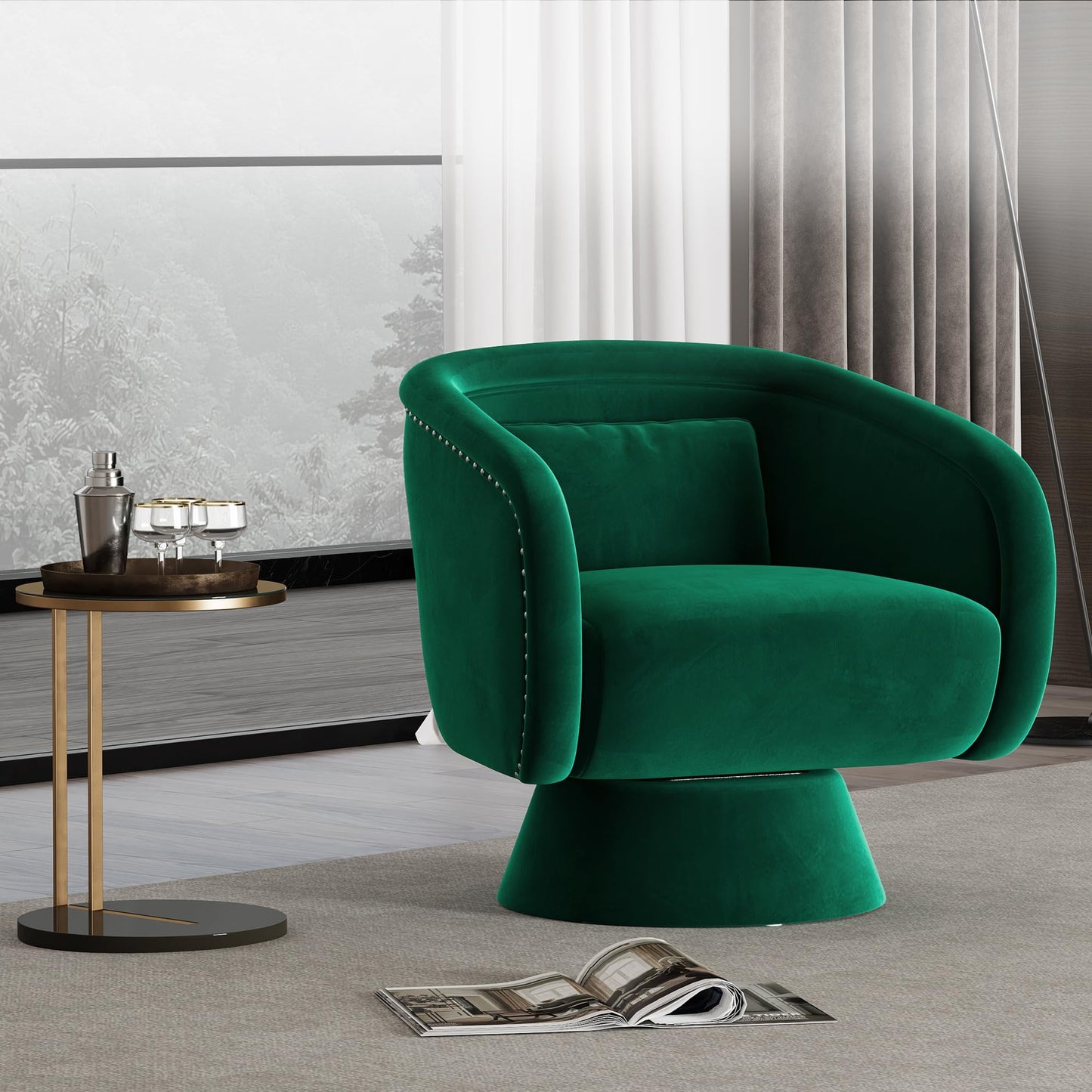 CozyHome Swivel Barrel Chair,360 Degree Swivel Accent Chair, Modern Round Chair with Pillow, Comfy Fabric Living Room Chairs for Bedroom, Office, Blue