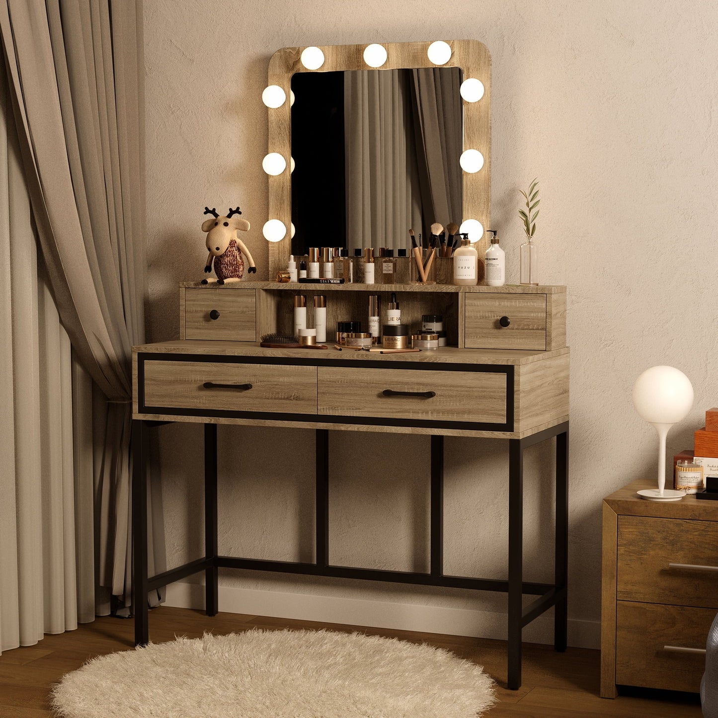 Royalcraft Makeup Vanity Table Set with Sliding Lighted Mirror