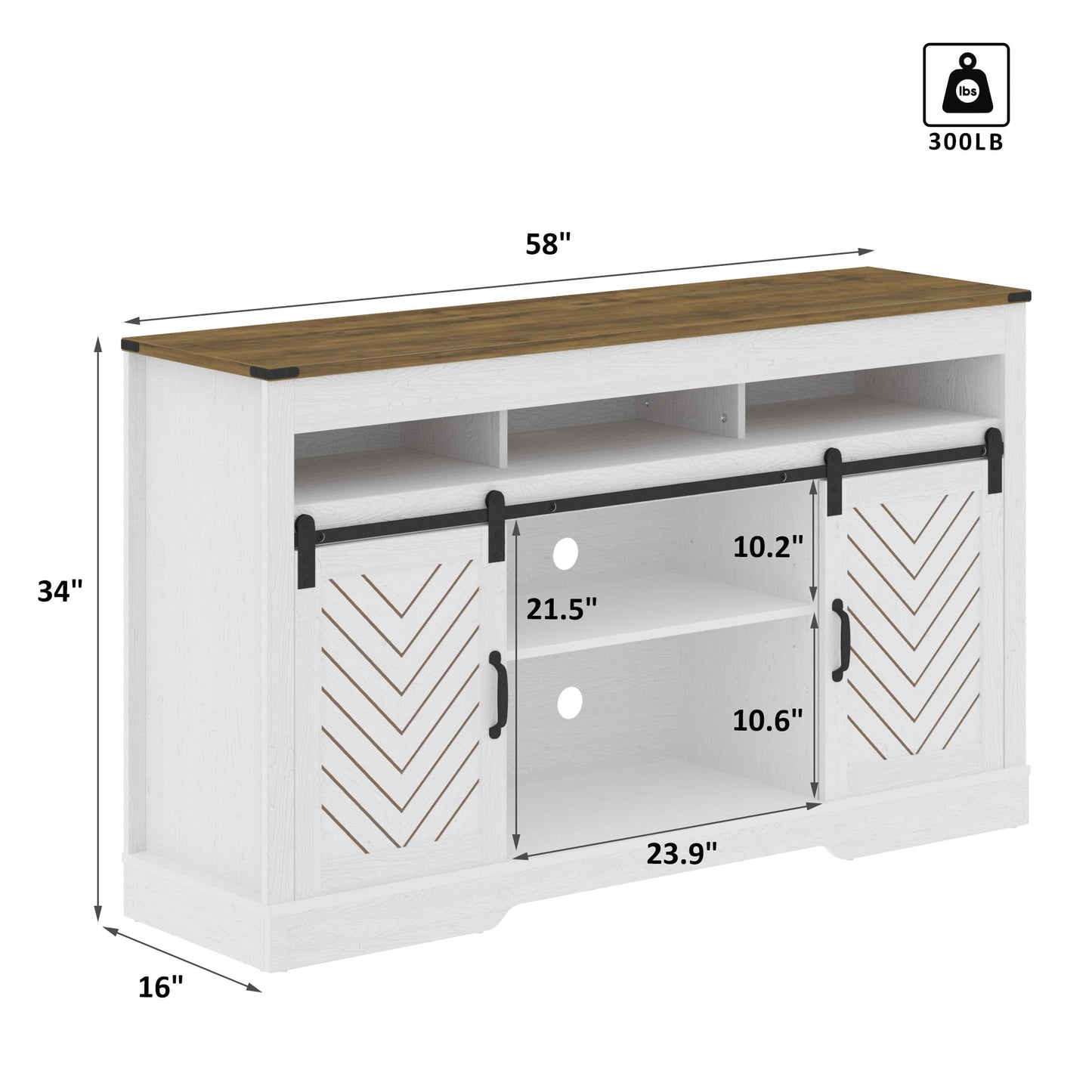 Superjoe TV Stand for TVs up to 70", 34" Tall Entertainment Center w/Sliding Doors, Modern Wood Media Console Storage Cabinet for Living Room Bedroom, Wood-Tone and White