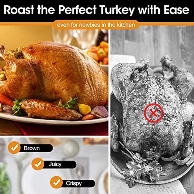 Roaster Oven with Self-Basting Lid, Electric Roaster with Removable Pan & Rack, 150-450°F Full-Range Temperature Control with Defrost/Warm Function, Stainless Steel, Silver