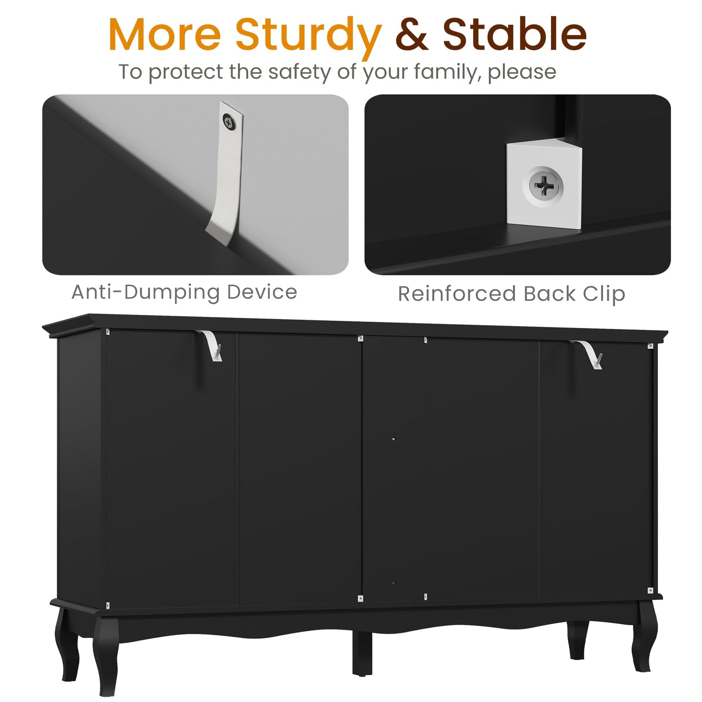 Superjoe Modern 7 Drawer Dresser with Solid Wood Legs and Painted Finish, Dresser for Bedroom, Black Chest of Drawers, Wooden Storage Closet Cabinet Organizer for Nursery, Living Room, Hallway