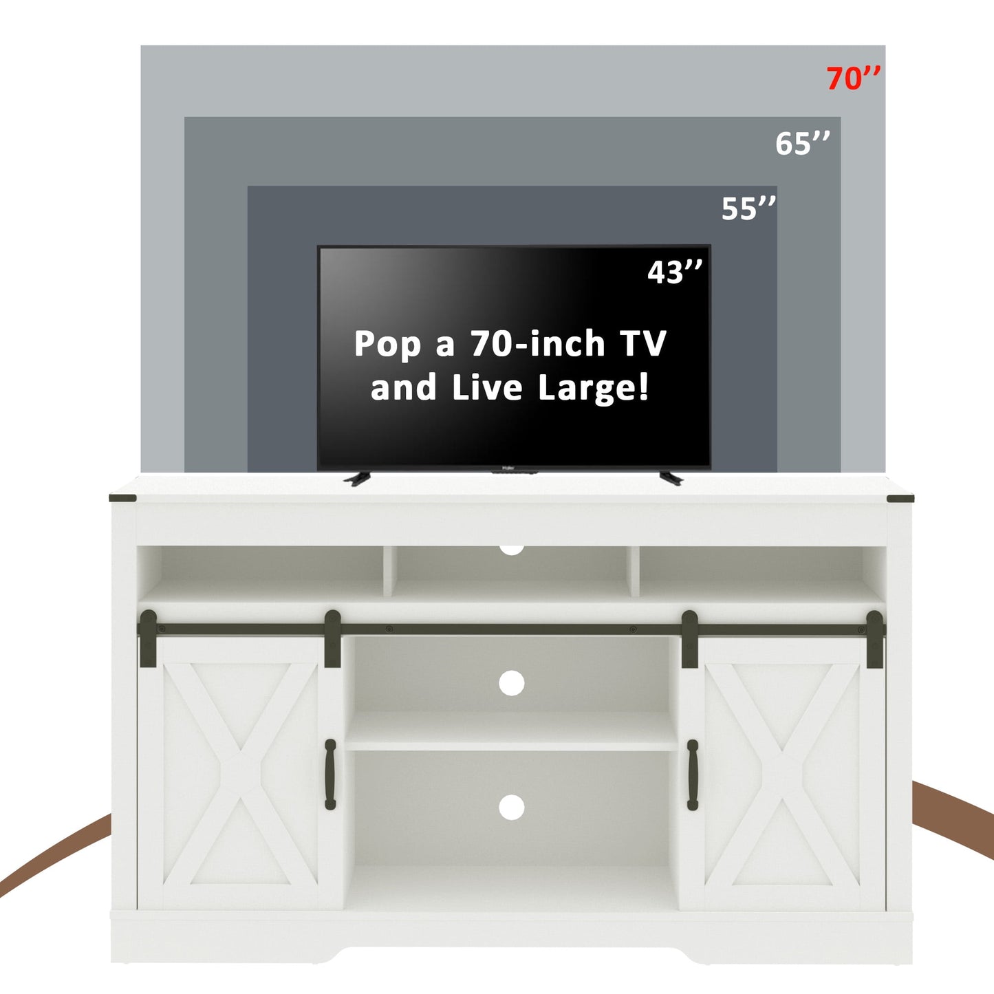 Superjoe Farmhouse Sliding Barn Door TV Stand for TVs up to 70", Modern Wood Tall Entertainment Center Media Console Storage Cabinet for Living Room Bedroom, White