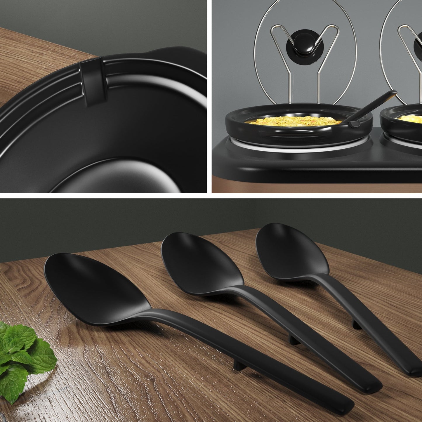SUNVIVI Dual Pot Slow Cooker, 2 Pot Small Mini Crock Buffet Server and Warmer with Ceramic Pot, Adjustable Temp