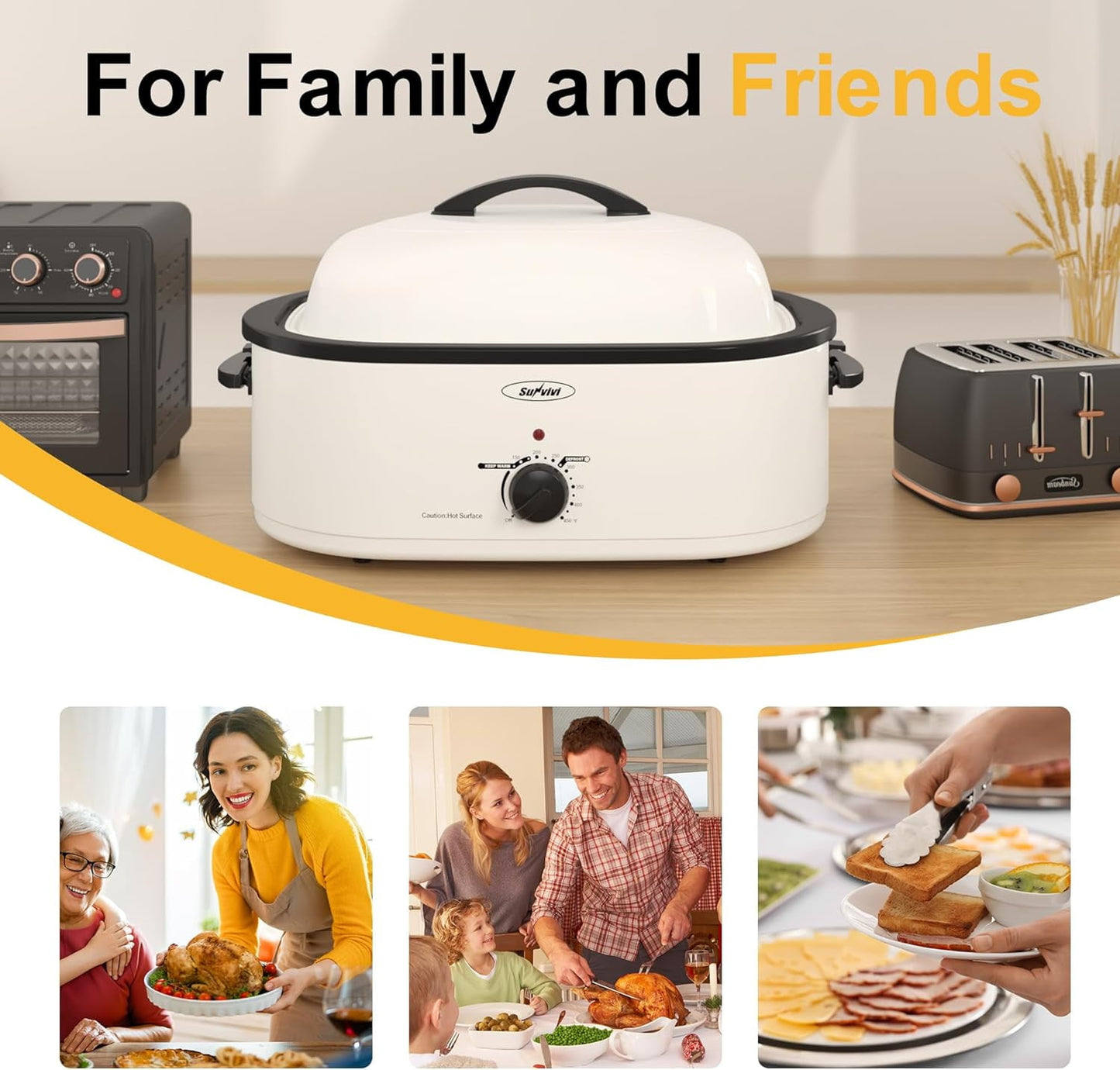 CozyHome 20-Quart Electric Roaster Oven, Turkey Roaster Oven with Removable Pan and Rack, Perfect for Large Meals and Holiday Feasts, White