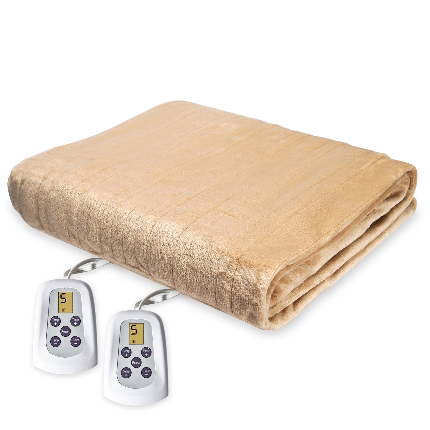 Superjoe Electric Blankets King Size 100'' x 90'' Heated Blankets with Dual Controllers, 10 Heat Settings Auto-off Timer Throw Blanket, Beige Warm Gifts