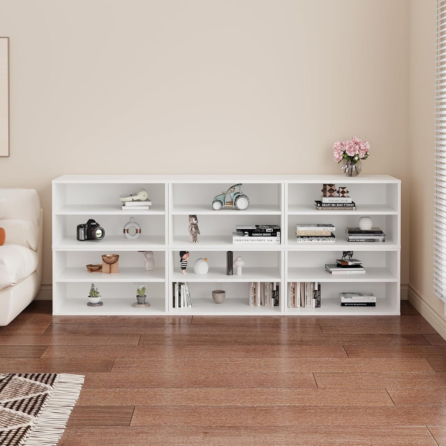 Superjoe Cube Storage Organizer, 2 Tiers Stackable Bookcase with Adjustable Shelf, White Single Cube Shelf, Modular Storage System, Wooden Display Shelf for Living Room, Bedroom, Apartment, Dorm