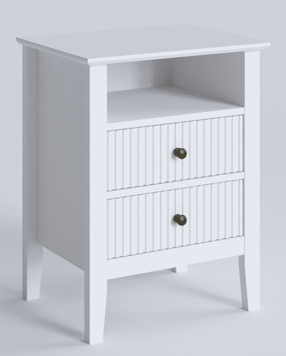 CozyHom Nightstand with Charging Station, Modern Side Table with 2 Drawers & Storage Shelf, 2-Tier End Table w/USB Ports & Outlets, Wood Night Stand Cabinet for Living Room, Bedroom, White