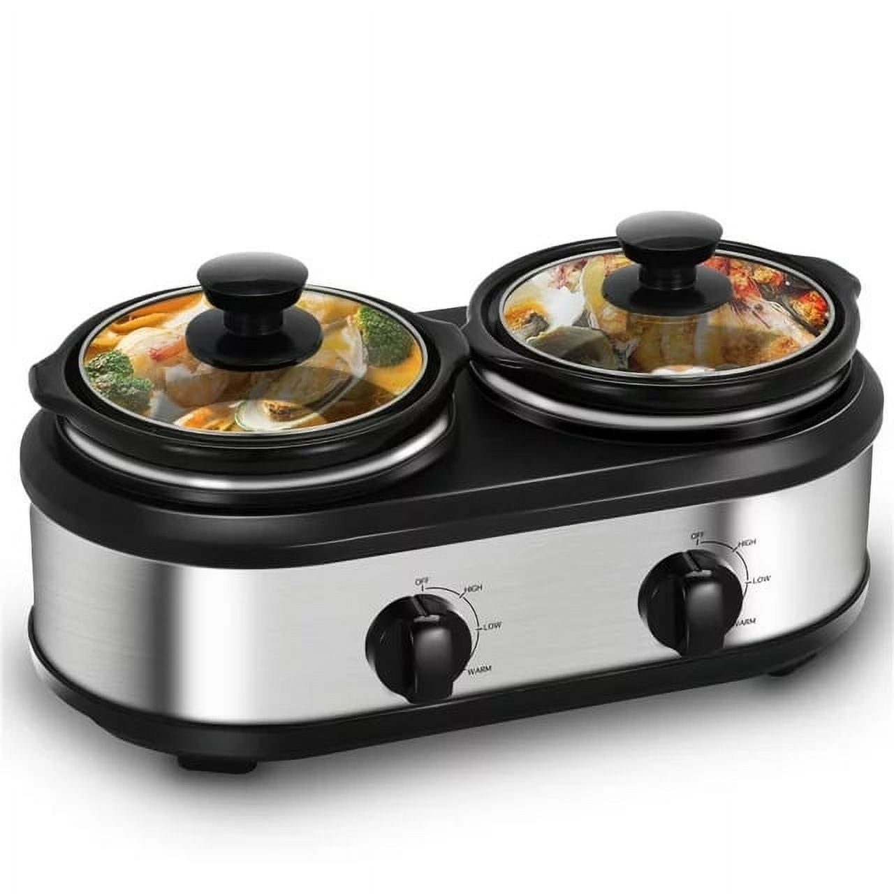CozyHom 2.5QT Dual Pot Slow Cooker Electric Food Warmer With Adjustable Temp Stainless Steel Removable Pots Lid Rests Crock Pot