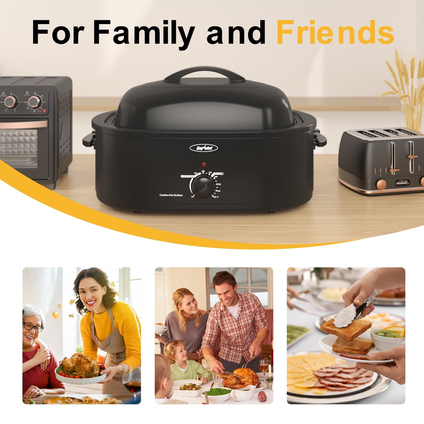 Electric Roaster,20 Quart Roasting Oven with Self-Basting Lid Removable Pan,Turkey Roaster Oven with 150 to 450F Temperature Control Cool-Touch Handles,Black