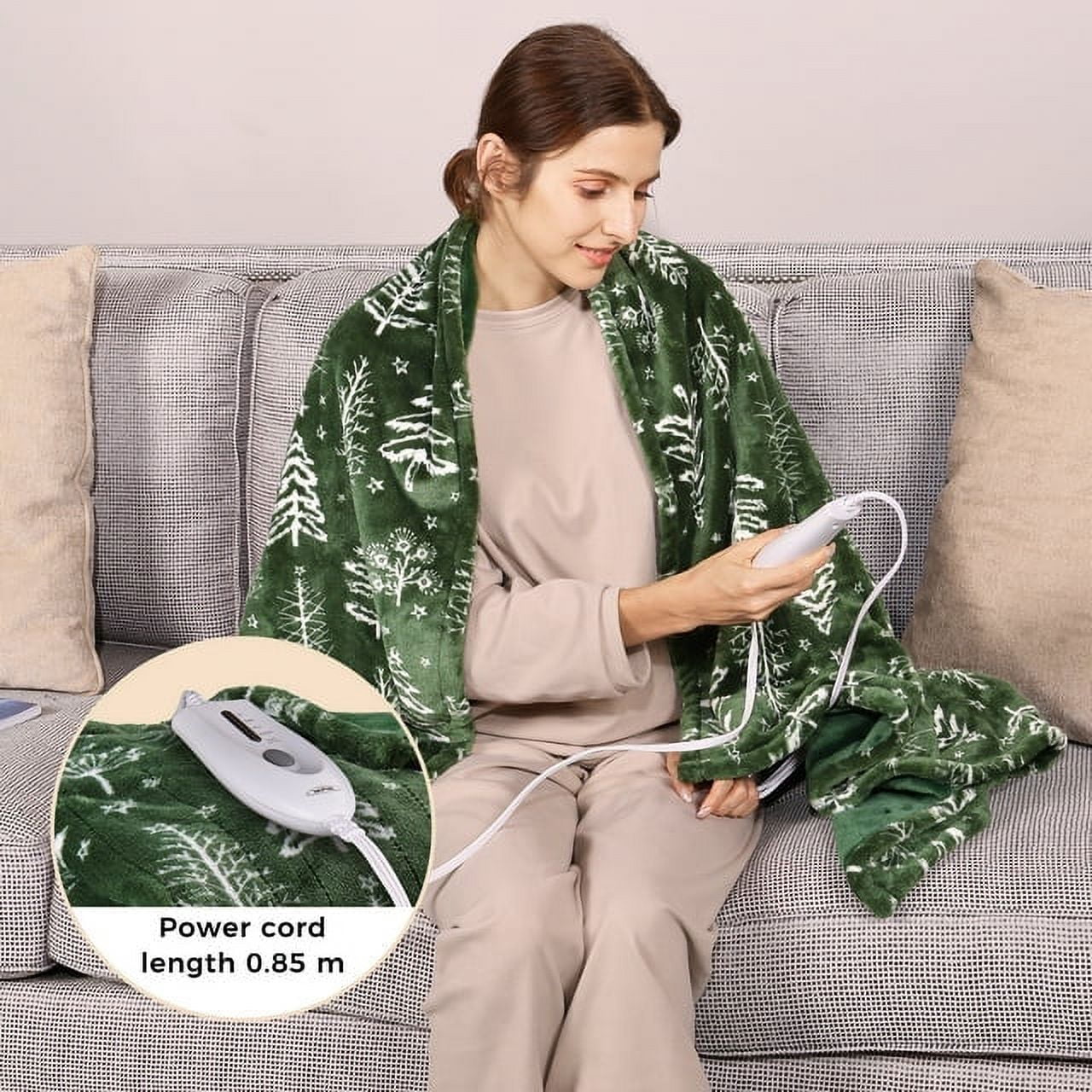 Superjoe Electric Throw Heated Blanket, Double-Layer Flannel, 4 Heat Settings and Auto-off, 60" x 50", Green