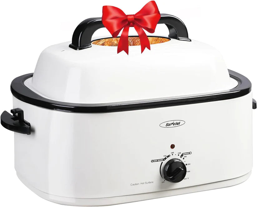 Roaster Oven with Self-Basting Lid, Electric Roaster with Removable Pan & Rack, 150-450°F Full-Range Temperature Control with Defrost/Warm Function, Stainless Steel, Silver