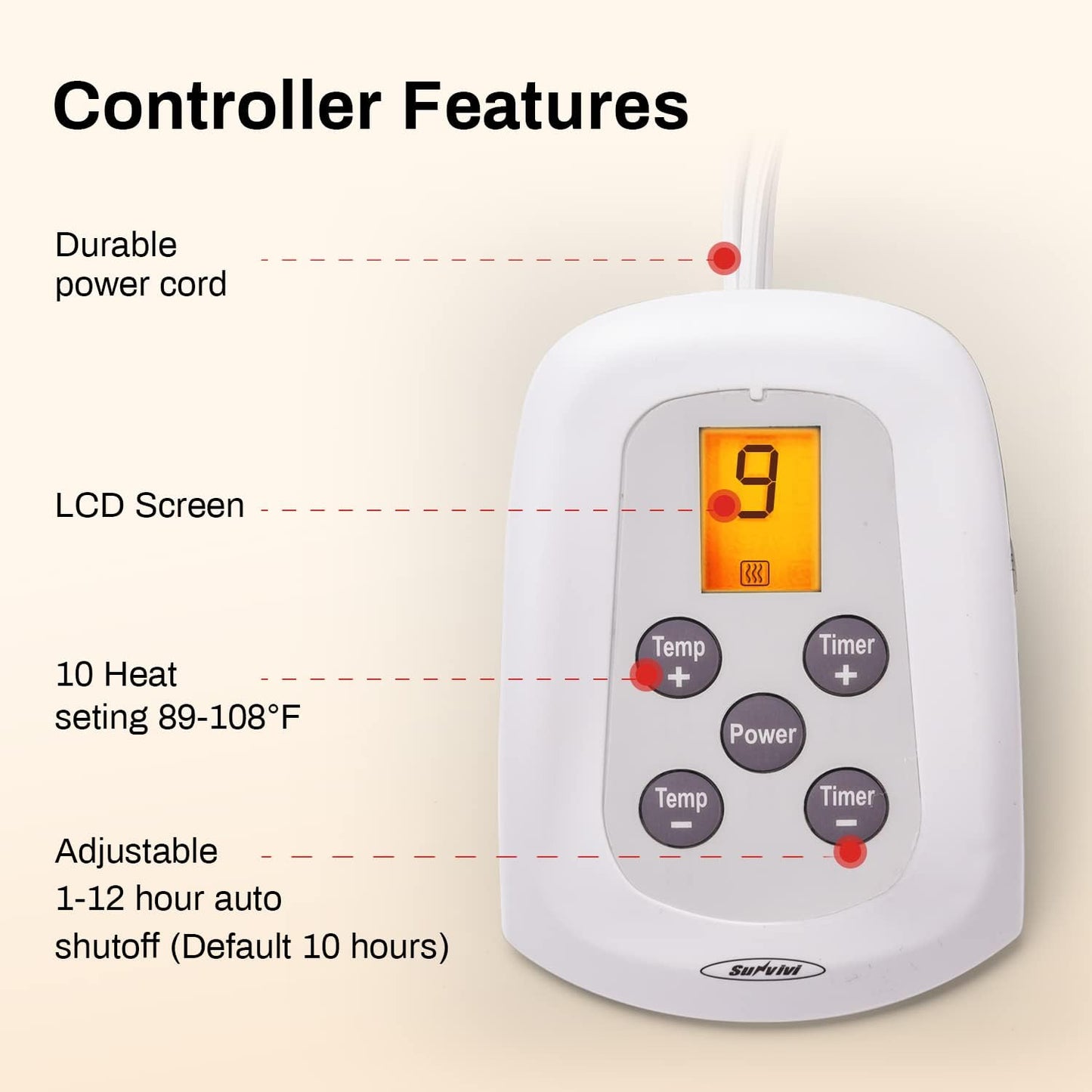 Sunvivi Controller for Electric Blanket King, Yellowish Light, LCD Display