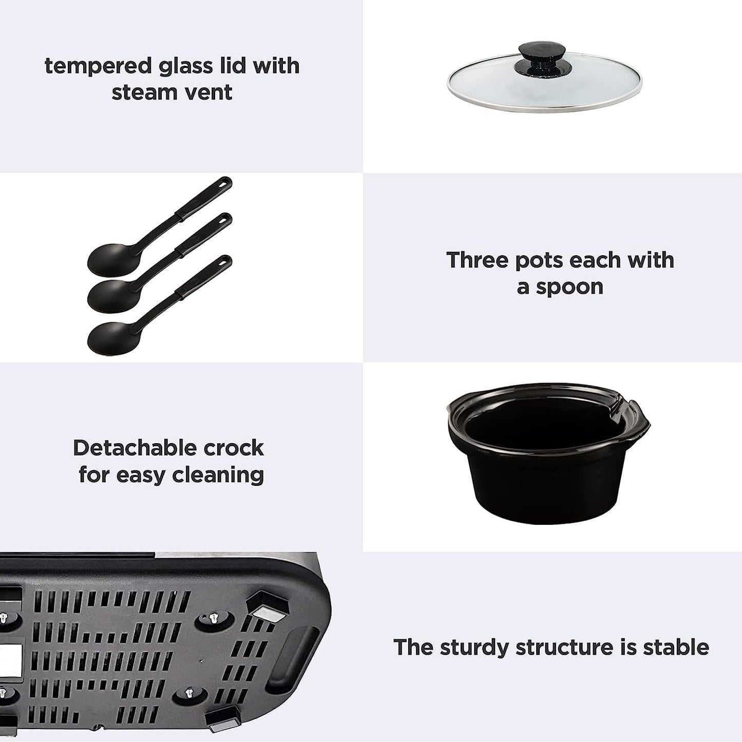 Sunvivi Triple Slow Cooker, Buffet Server, 3 Pot Food Warmer, 4.5QT