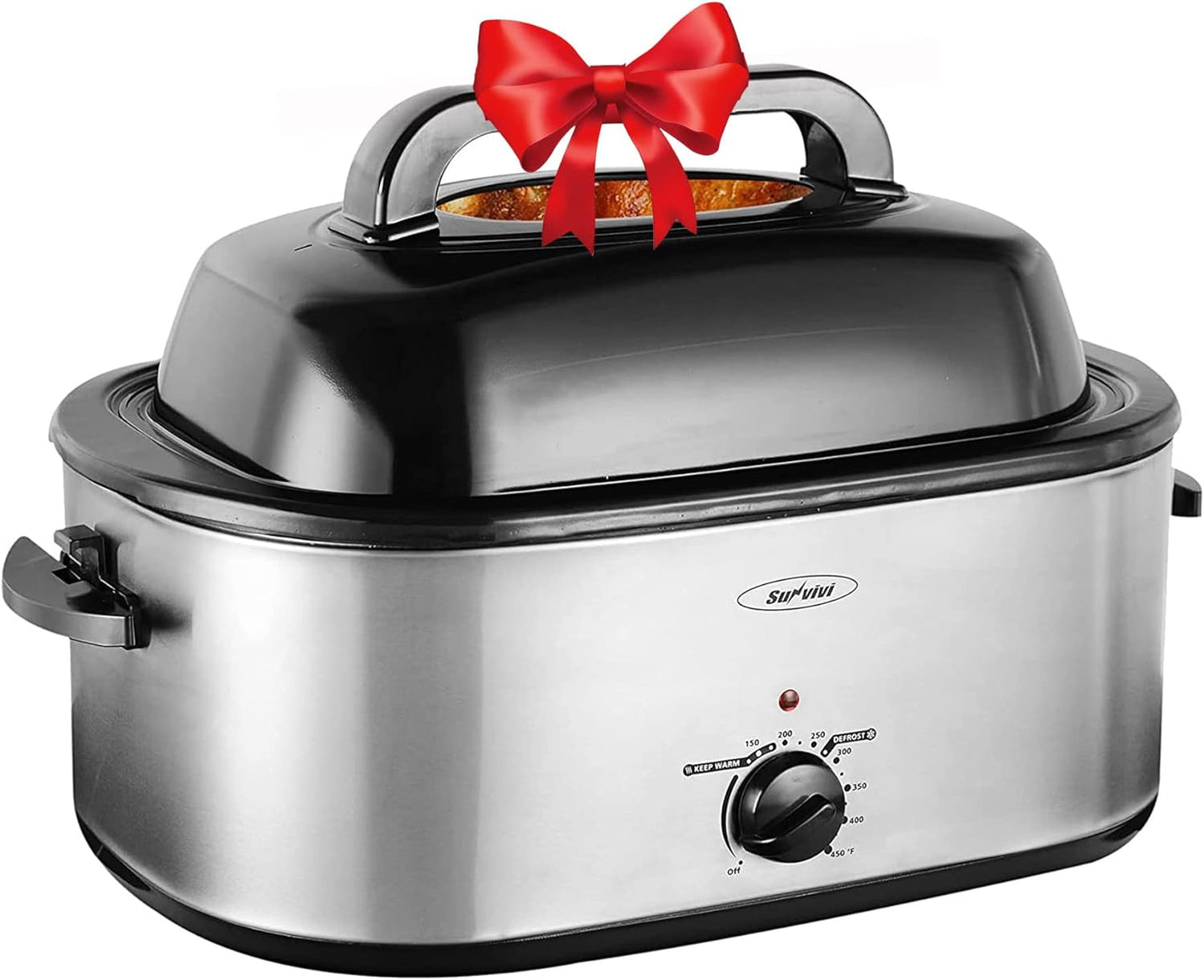 Roaster Oven, Electric Roaster Oven with Viewing Lid, Sunvivi Turkey Roaster with Unique Defrost/Warm Function, Large Roaster with with Removable Pan & Rack, Stainless Steel, White
