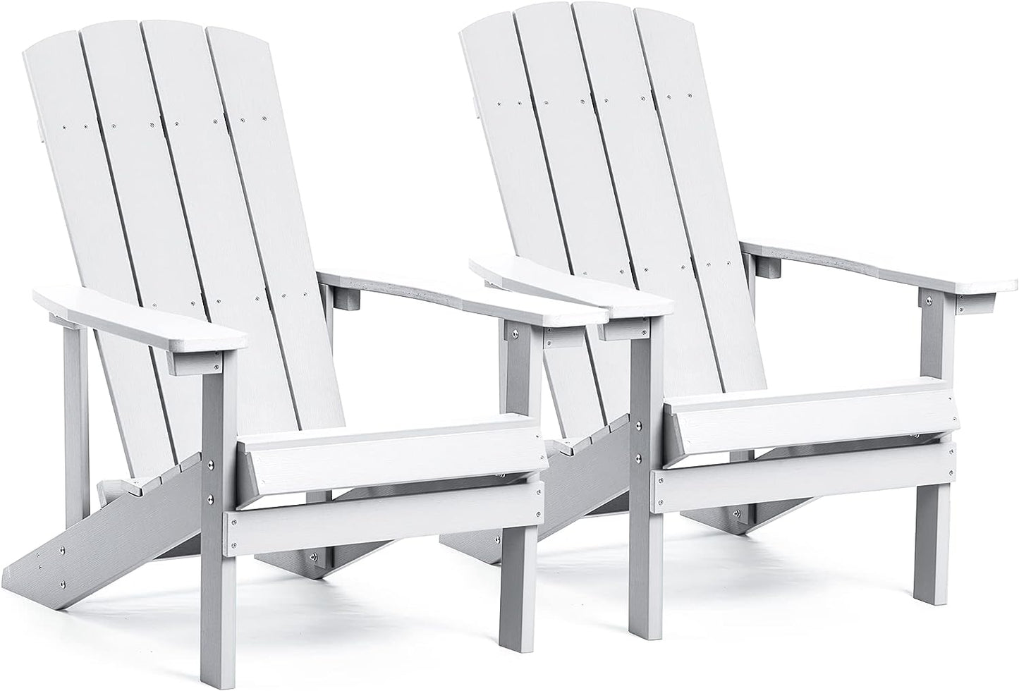 Adirondack Chairs Set of 2, All Weather Modern Fire Pit Chair with Real-like Wood Grain and Wide Armrest, Plastic Adirondack Outdoor Chair with Deep Seating and Reclined High Back, 350 lbs, Brown