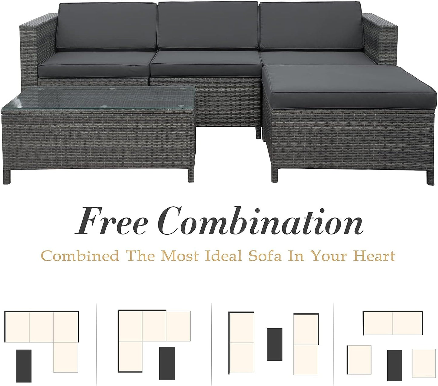 SunviviCollection Outdoor Patio Sectional Furniture Set, 5 Piece Weather Resistant Rattan Outside Couch, Waterproof Conversation Sofa Wicker Patio Furniture Set for Balcony, Porch, Backyard, Deck, Garden