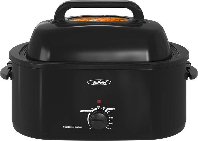 Roaster Oven with Self-Basting Lid, Electric Roaster with Removable Pan & Rack, 150-450°F Full-Range Temperature Control with Defrost/Warm Function, Stainless Steel, Silver