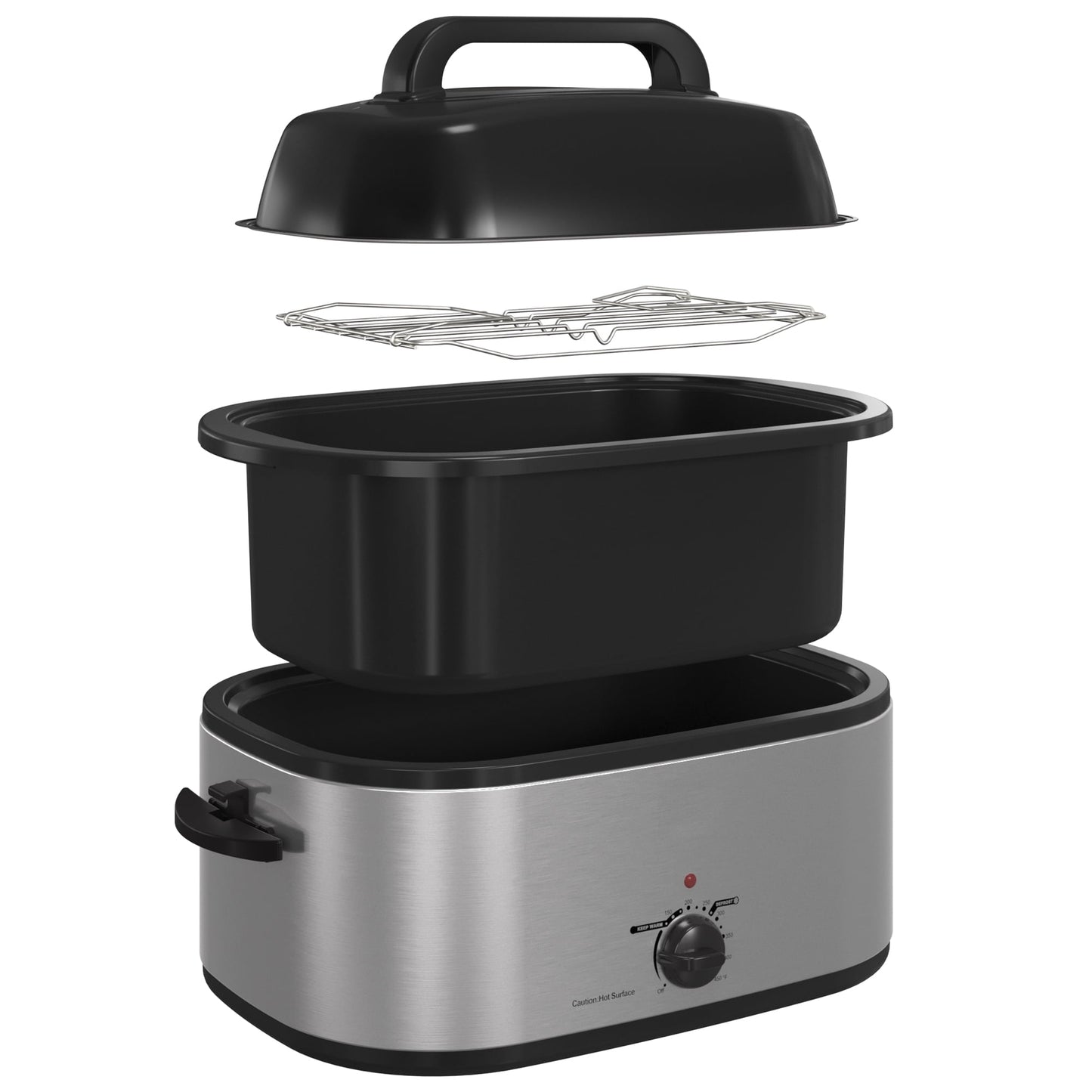 RoyalCraft 24 Quart Electric Roaster Oven with Visible & Self-Basting Lid, Stainless Steel, White