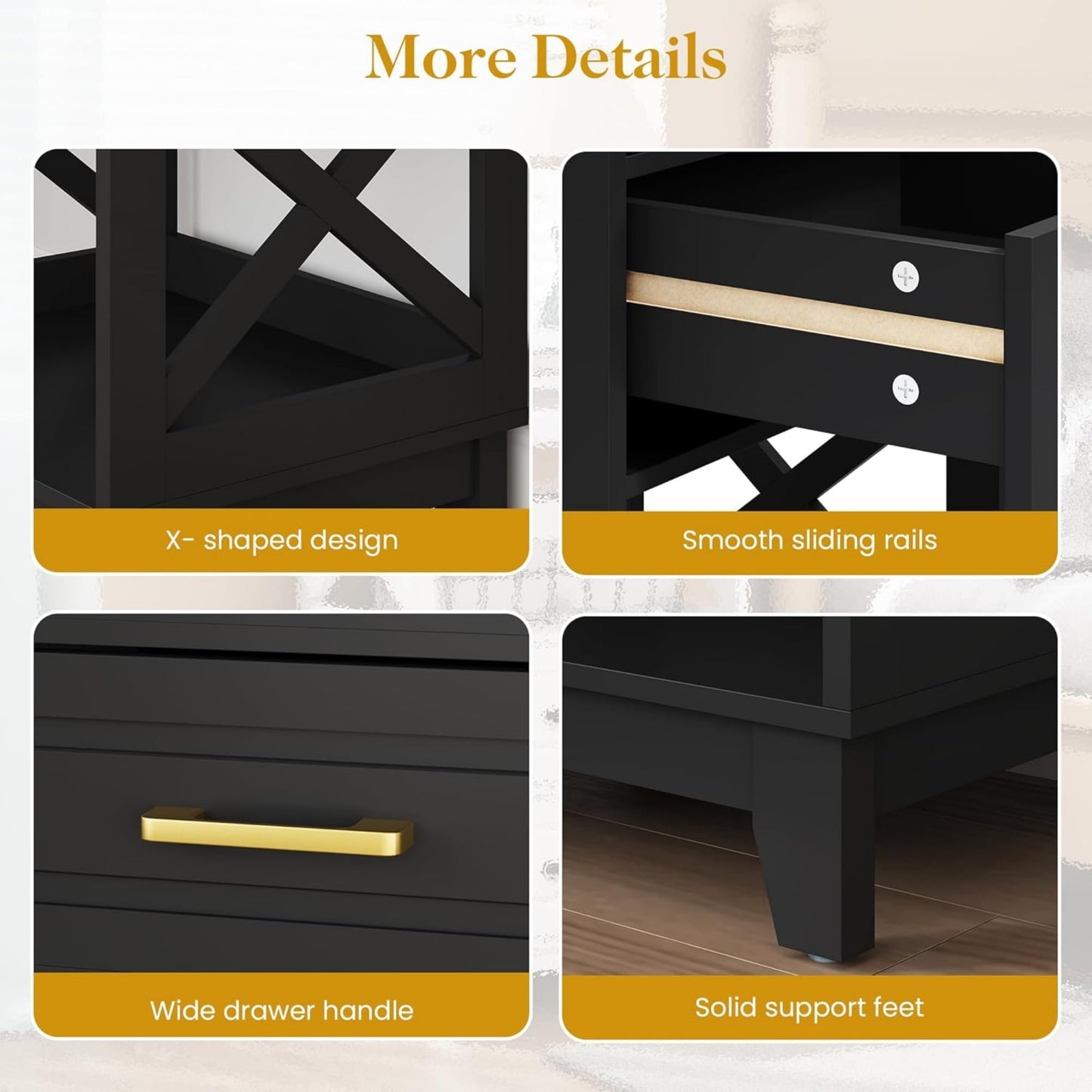Superjoe Tall Nightstand Set of 1, Side Table with 2 Drawers and Open Shelf Below, Bedside Table with Solid Feet, Modern Night Stand End Table for Bedroom, Living Room, Home Office, Black