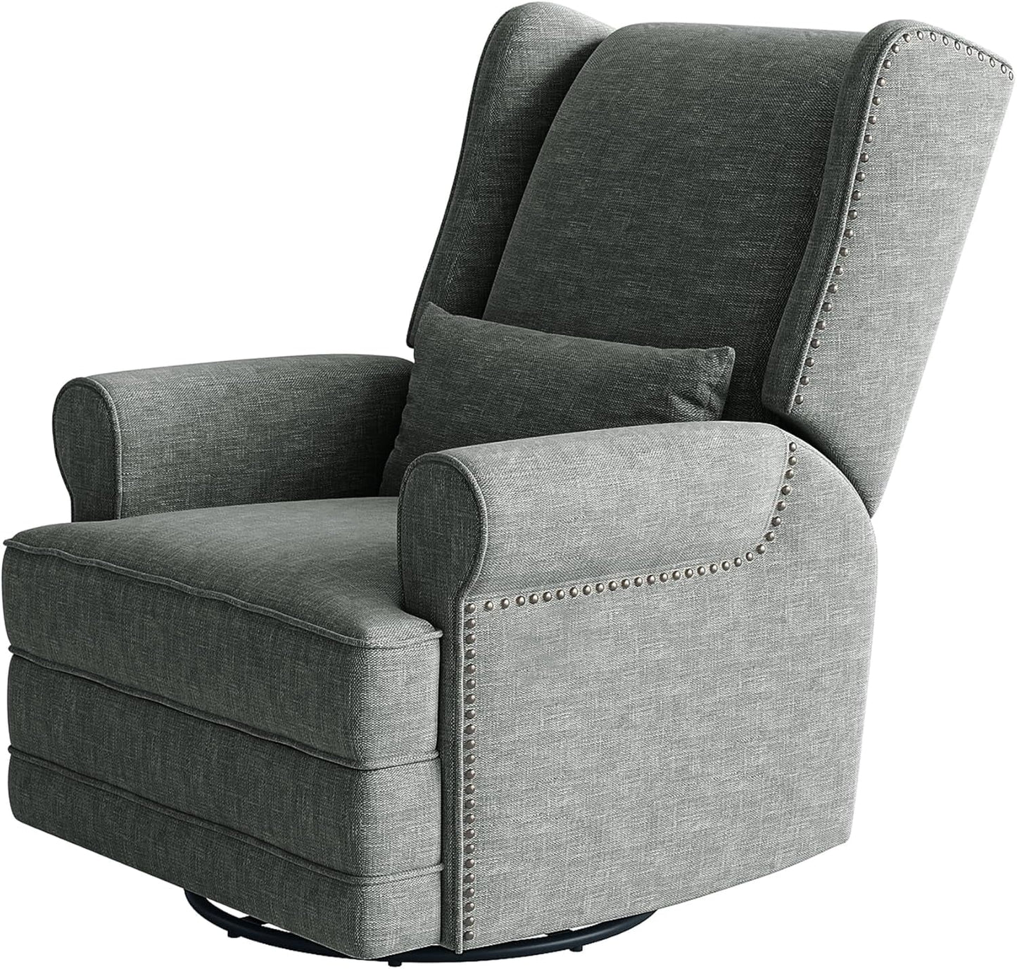 Superjoe Swivel Recliner Chair, Comfy Glider Rocking Chairs with Lumbar Pillow and Footrest, Upholstered Swivel Rocking Chair for Bedroom,Nursery, Dark Grey