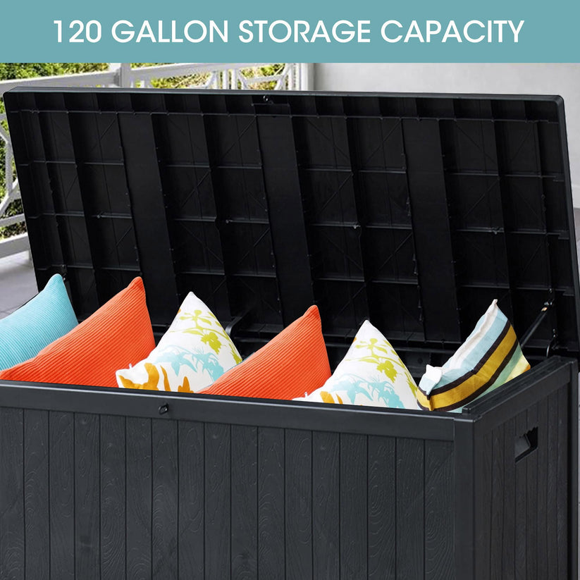 Royalcraft Outdoor Storage Box, 140 Gallon Grey PE Wicker Patio Storage Bin Patio Deck Boxes with Waterproof Inner