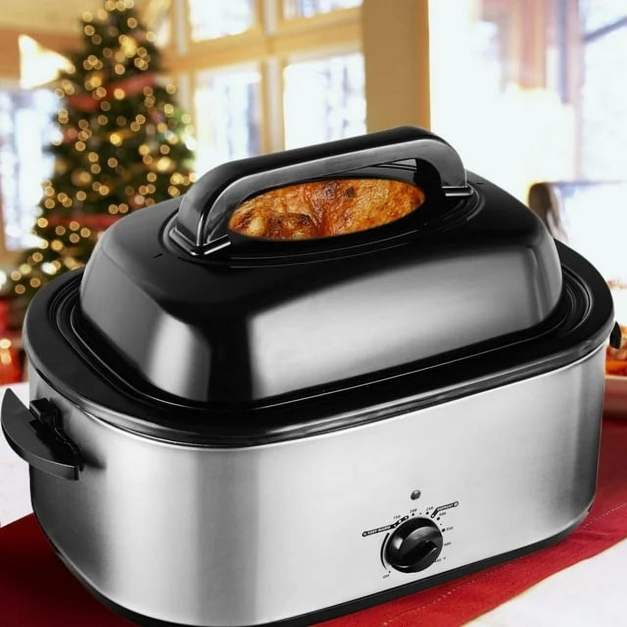 CozyHom 26 Quart Electric Roaster Oven Stainless Steel Portable Turkey Electric Roaster Oven, Self-Basting Lid Removable Insert Pot, Silver