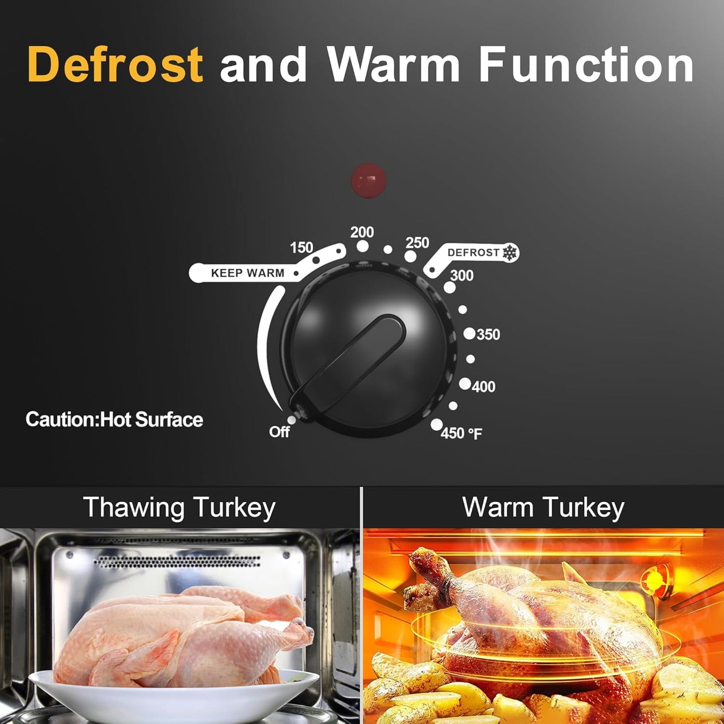 Superjoe 18QT Roaster Oven, Electric Roaster Oven with Viewing Lid, Turkey Roaster with Unique Defrost/Warm Function, Large Roaster with Removable Pan & Rack, Stainless Steel, Black