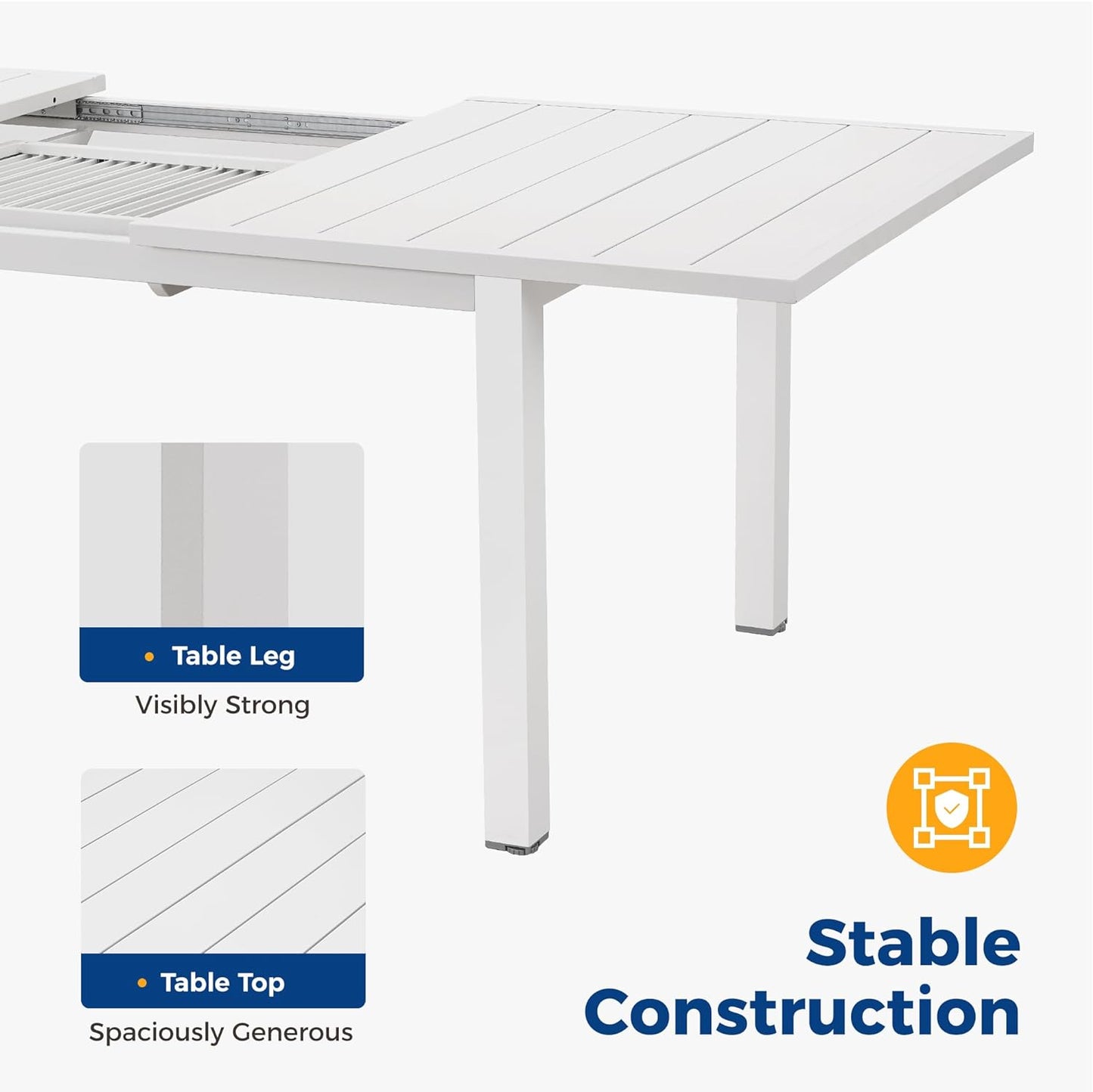 Superjoe Outdoor Patio Dining Table, Aluminum Modern Outside Metal Expandable Patio Table Furniture for Lawn, Balcony, White