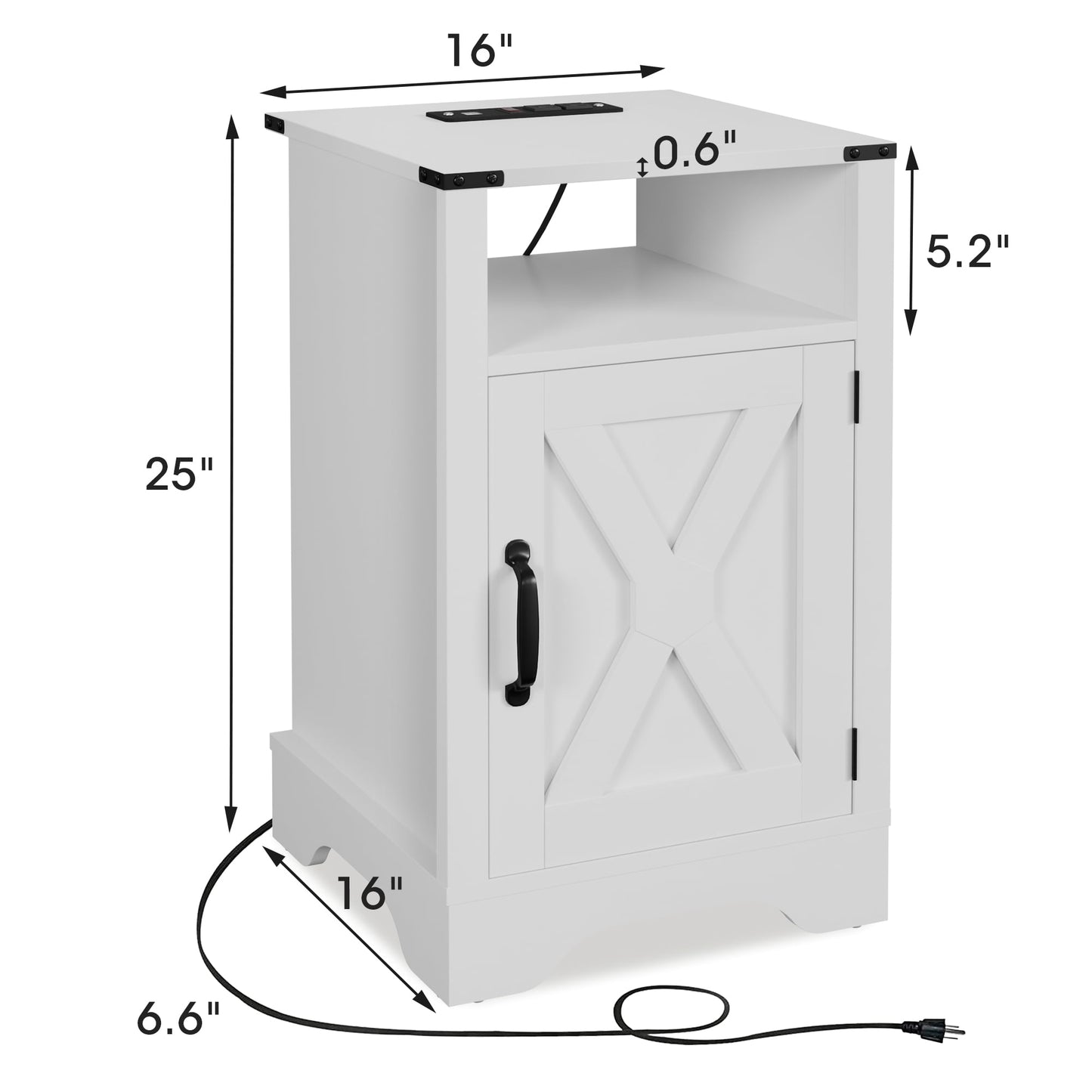 CozyHom Modern Farmhouse USB Nightstand Set of 2 With Storage Cabinet, End Side Table With Charging Station For Bedroom, White