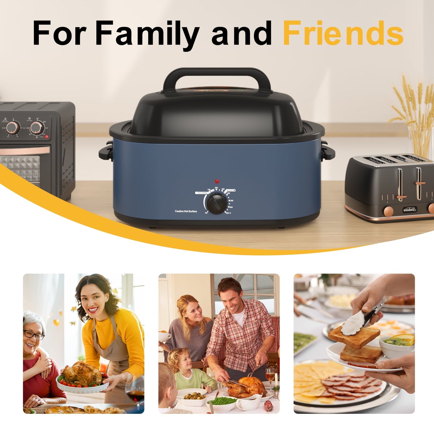 Electric Roaster,20 Quart Roasting Oven with Self-Basting Lid Removable Pan,Turkey Roaster Oven with 150 to 450F Temperature Control Cool-Touch Handles,Black