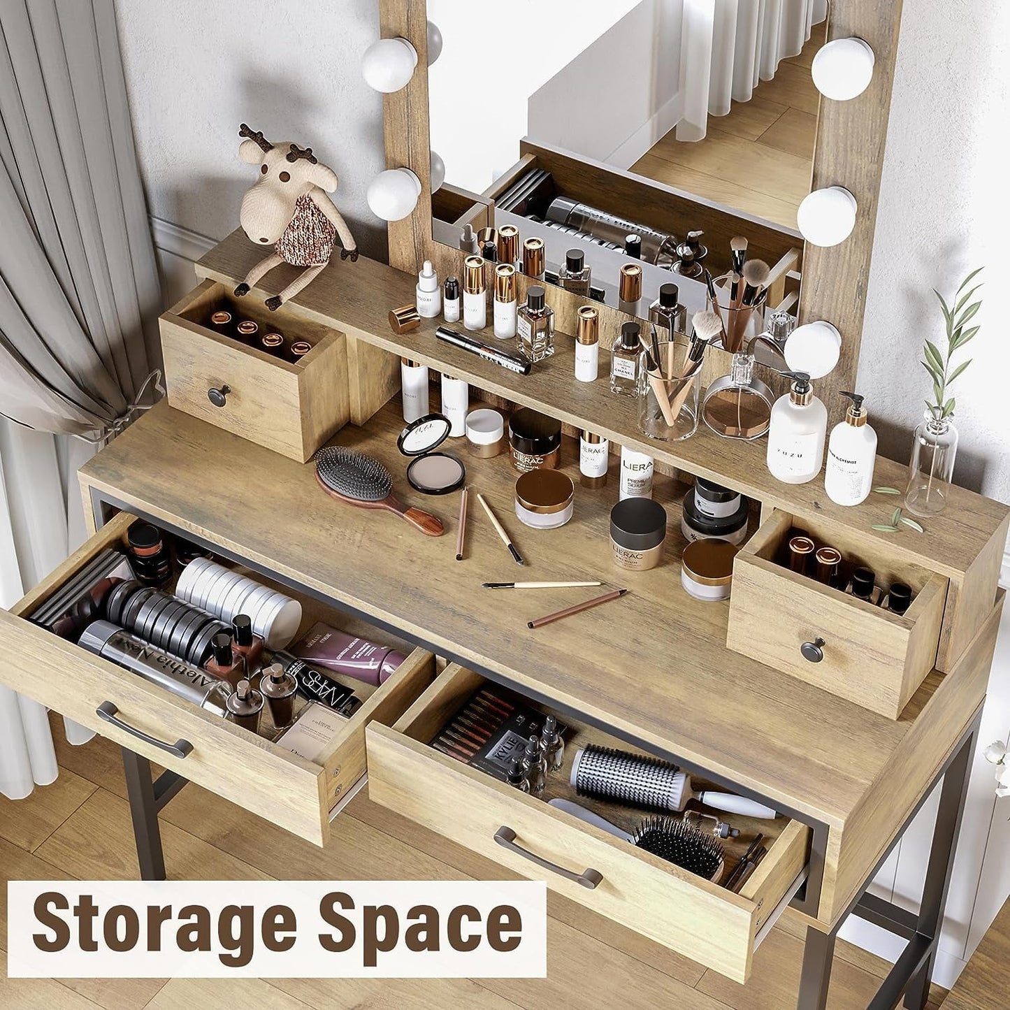 Royalcraft Makeup Vanity Table Set with Sliding Lighted Mirror