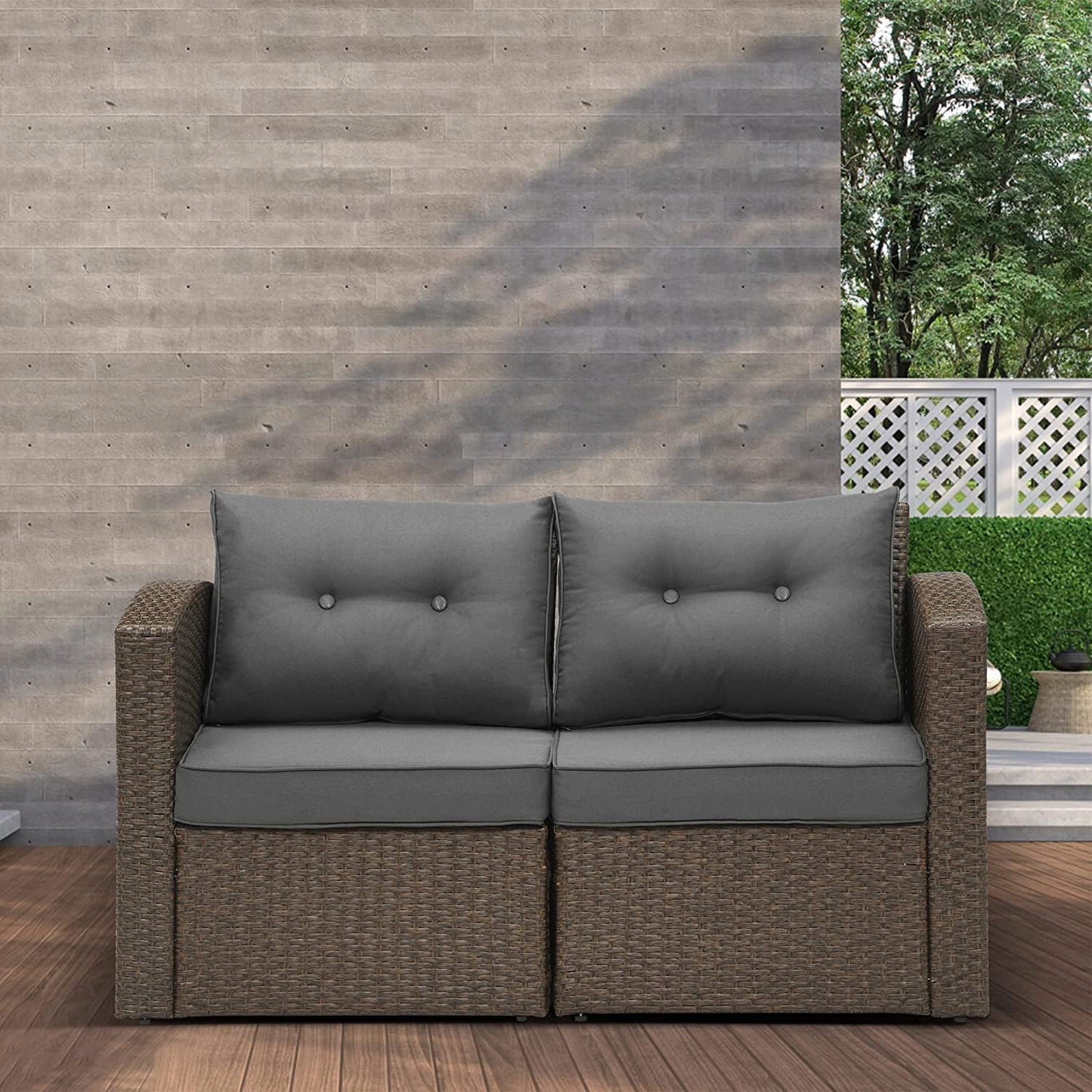 sunvivicollectionPatio Wicker Loveseat 2-Seater Sofa, Rattan Wicker Sofa for 2 Persons with Cushions for Garden, Beach, Balcony and Poolside, Aluminum Frame