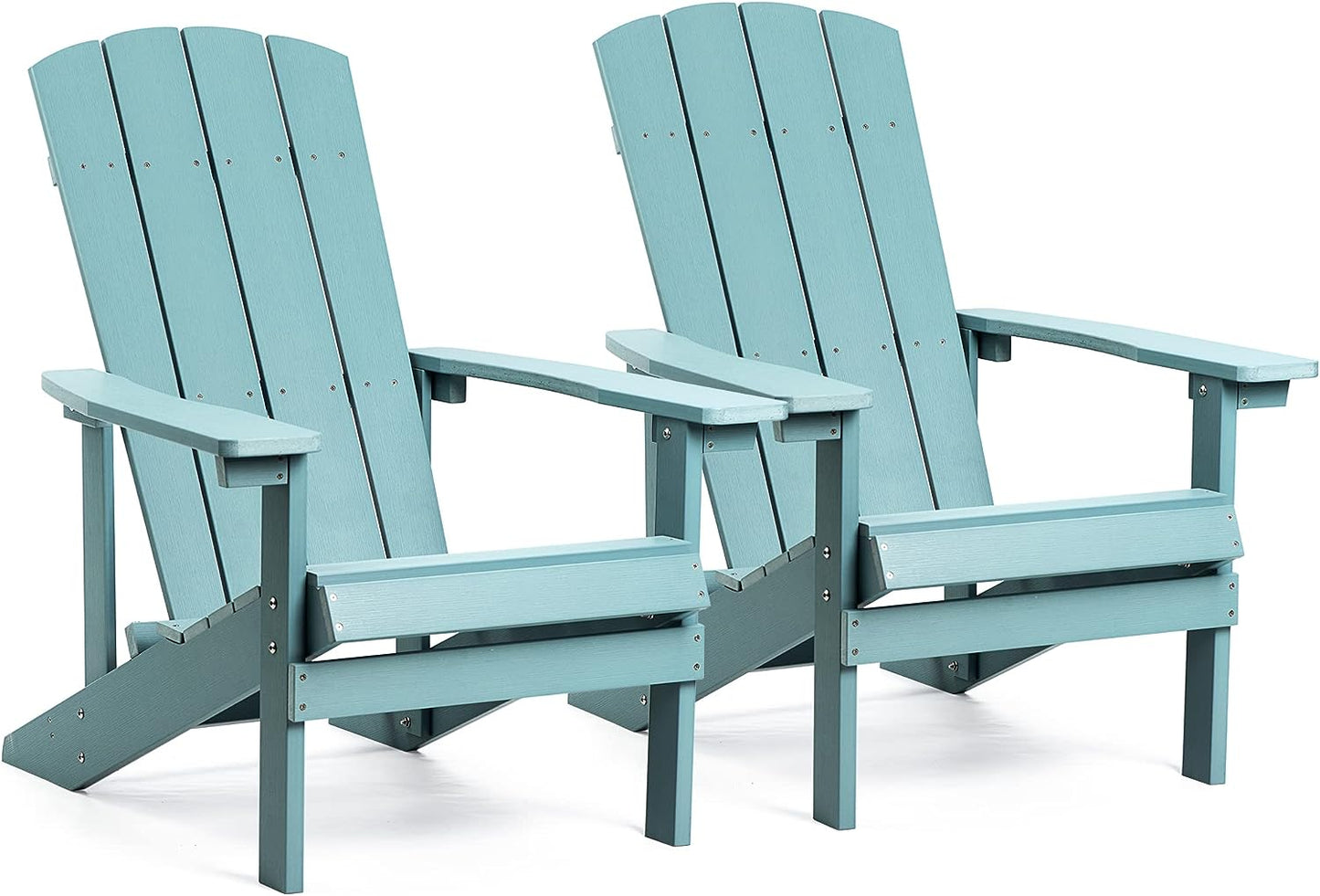 Adirondack Chairs Set of 2, All Weather Modern Fire Pit Chair with Real-like Wood Grain and Wide Armrest, Plastic Adirondack Outdoor Chair with Deep Seating and Reclined High Back, 350 lbs, Brown