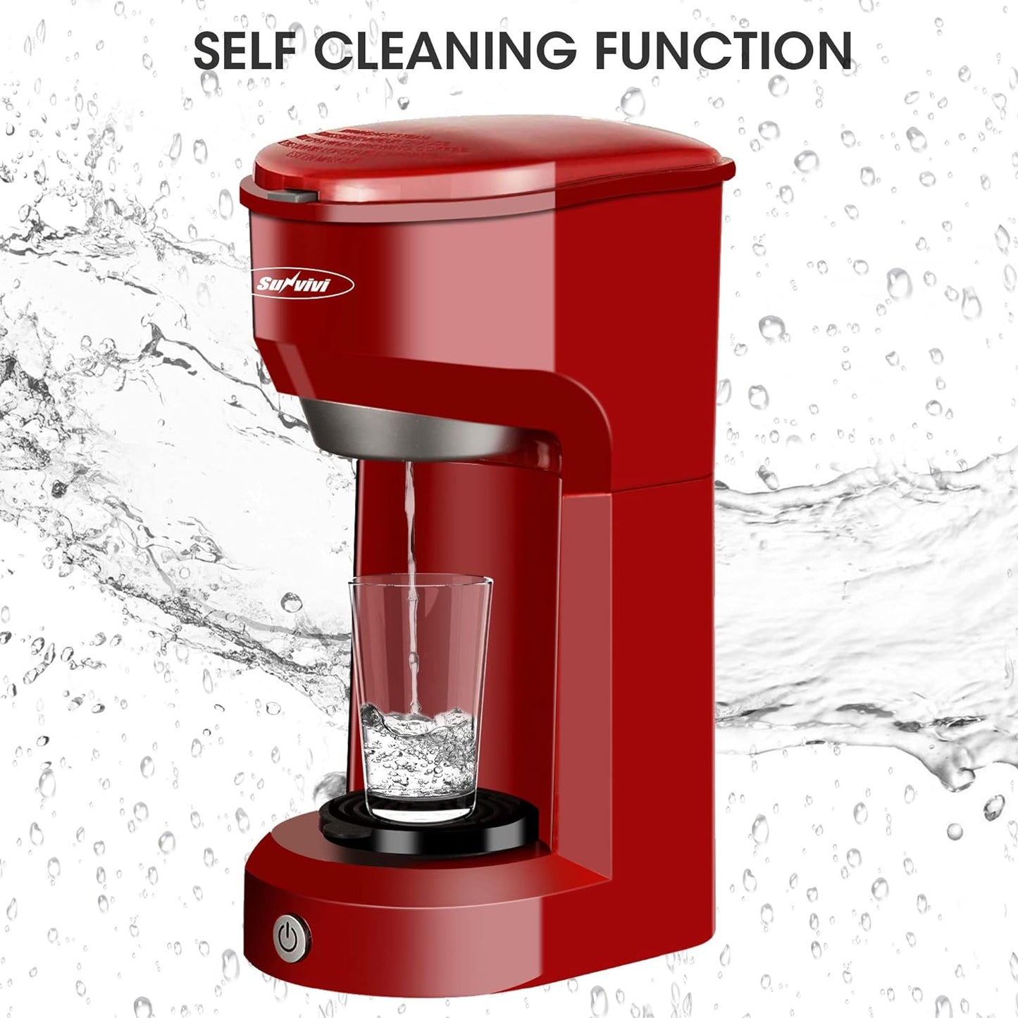Sunvivi Coffee Maker, Single Serve Brewer for Single Cup, With Permanent Filter, 6oz to 14oz Mug, One-touch Control Button with Illumination,Red (ETL Certified)