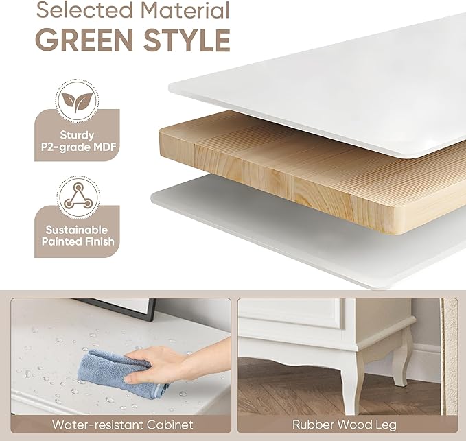 Royalcraft Dresser for Bedroom, Modern 5 Drawer Dresser with Solid Wood Legs and Painted Finish, Tall Chest of Drawers, Wooden Storage Cabinet Organizer for Living Room, Nursery, Hallway, Entryway
